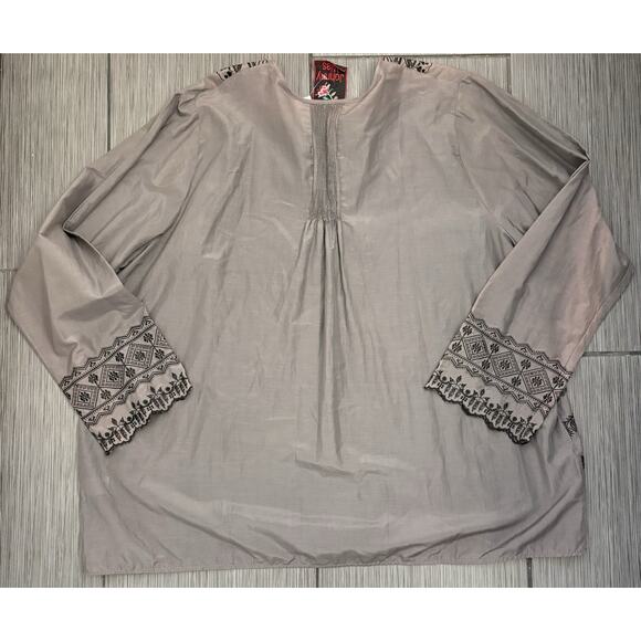Johnny Was Gray Embroidered Tunic Top Size 3X New With Defect Bohemian - Picture 4 of 6